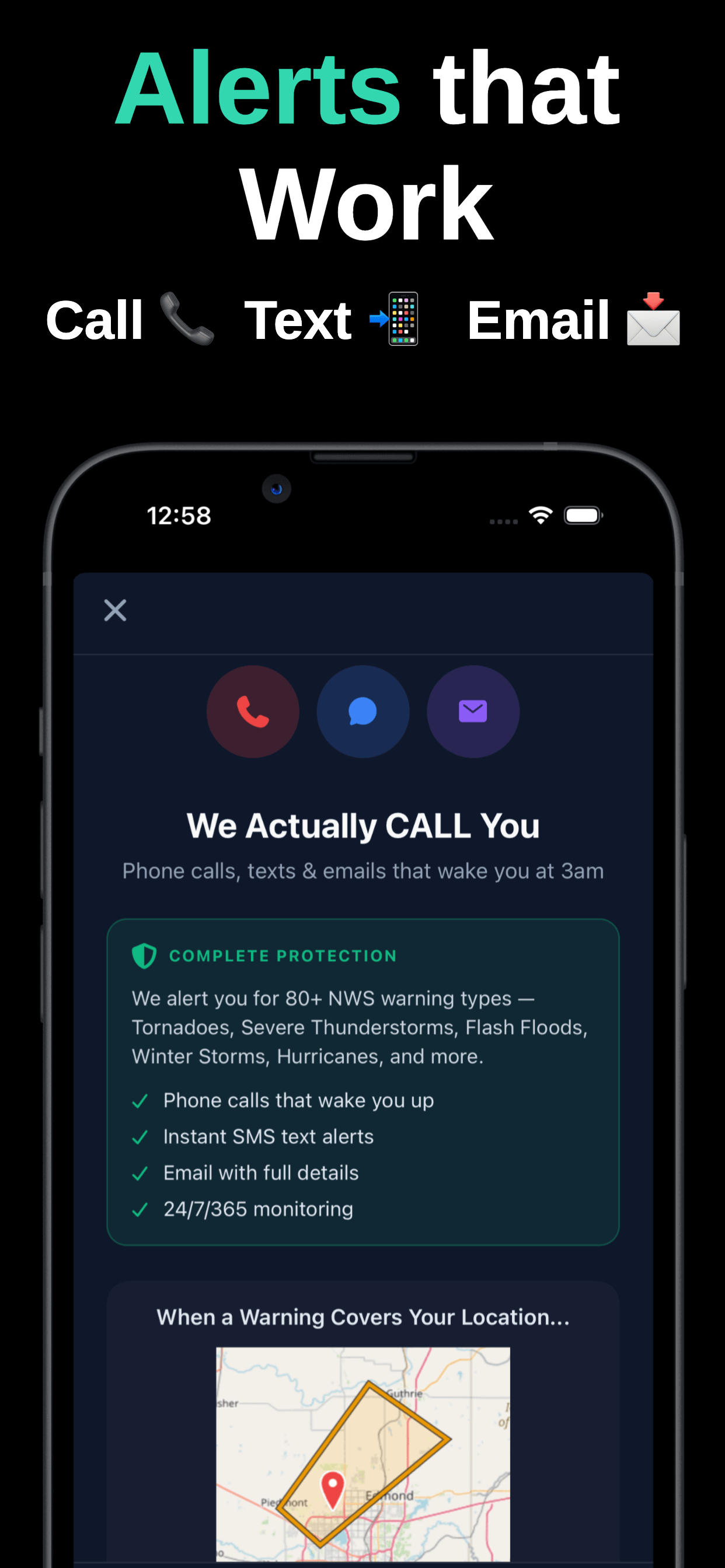 Weather Alerts - Phone call, text, and email severe weather alerts